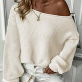 Wide Ribbed Off-Shoulder Knit Sweater