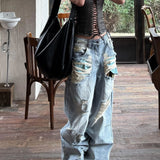Retro Wide Leg Distressed Jeans