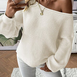 Wide Ribbed Off-Shoulder Knit Sweater