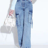 Wide Leg Cargo Denim Jeans