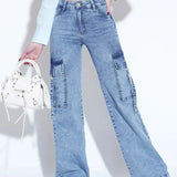 Wide Leg Cargo Denim Jeans