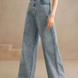 Embroidered Wide Leg Stretch Jeans