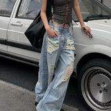 Retro Wide Leg Distressed Jeans