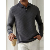 Textured Knit Long Sleeve Polo Shirt