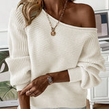 Wide Ribbed Off-Shoulder Knit Sweater