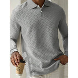 Textured Knit Long Sleeve Polo Shirt