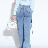 Wide Leg Cargo Denim Jeans