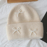 Pearl Bow Knit Beanie