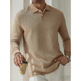 Textured Knit Long Sleeve Polo Shirt