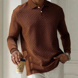 Textured Knit Long Sleeve Polo Shirt