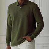 Textured Knit Long Sleeve Polo Shirt