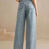 Embroidered Wide Leg Stretch Jeans
