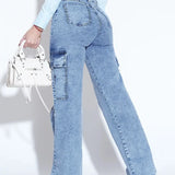 Wide Leg Cargo Denim Jeans