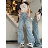 Embroidered High Waist Wide Jeans