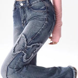 Vintage Spliced Flared Denim Jeans