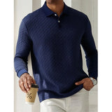 Textured Knit Long Sleeve Polo Shirt