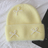Pearl Bow Knit Beanie