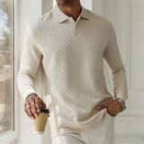 Textured Knit Long Sleeve Polo Shirt