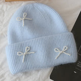 Pearl Bow Knit Beanie