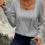 Square Neck Long Sleeve Blouse
