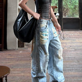 Retro Wide Leg Distressed Jeans