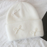 Pearl Bow Knit Beanie