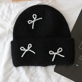 Pearl Bow Knit Beanie