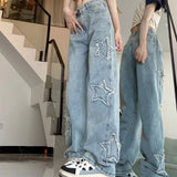 Embroidered High Waist Wide Jeans