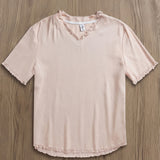 Spring/Summer Outdoor Casual Linen Fabric, Solid Color V-Neck with Raw Hem Design, Men's Henley Shirt