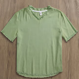 Spring/Summer Outdoor Casual Linen Fabric, Solid Color V-Neck with Raw Hem Design, Men's Henley Shirt