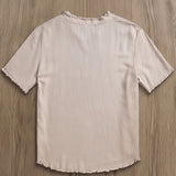 Spring/Summer Outdoor Casual Linen Fabric, Solid Color V-Neck with Raw Hem Design, Men's Henley Shirt