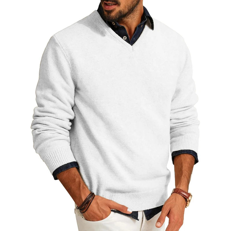Slim Fit V-Neck Wool Blend Knit Sweater