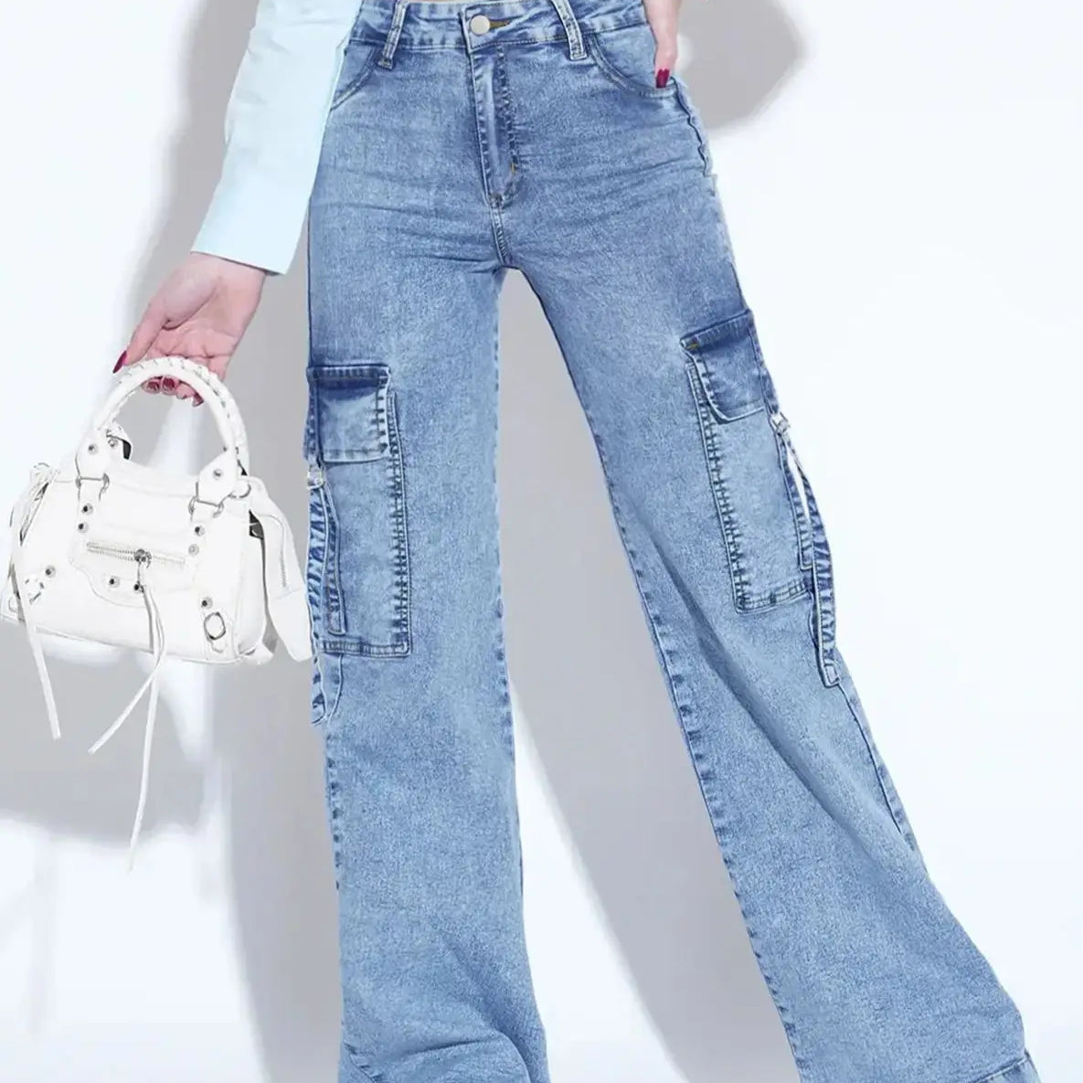 Wide Leg Cargo Denim Jeans