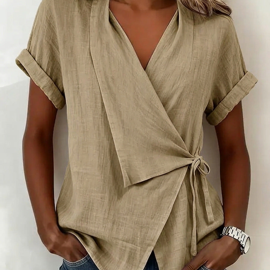 Aria Wrap Linen Blouse