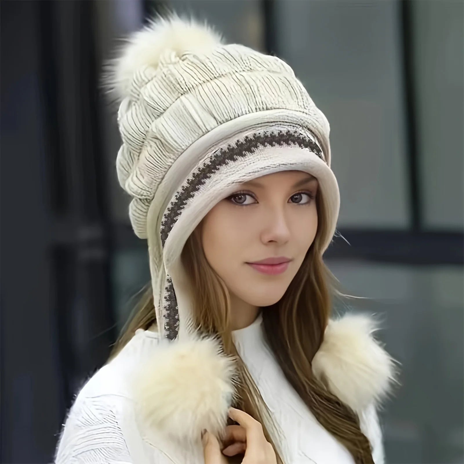 Cozy Fleece Knit Pom Beanie