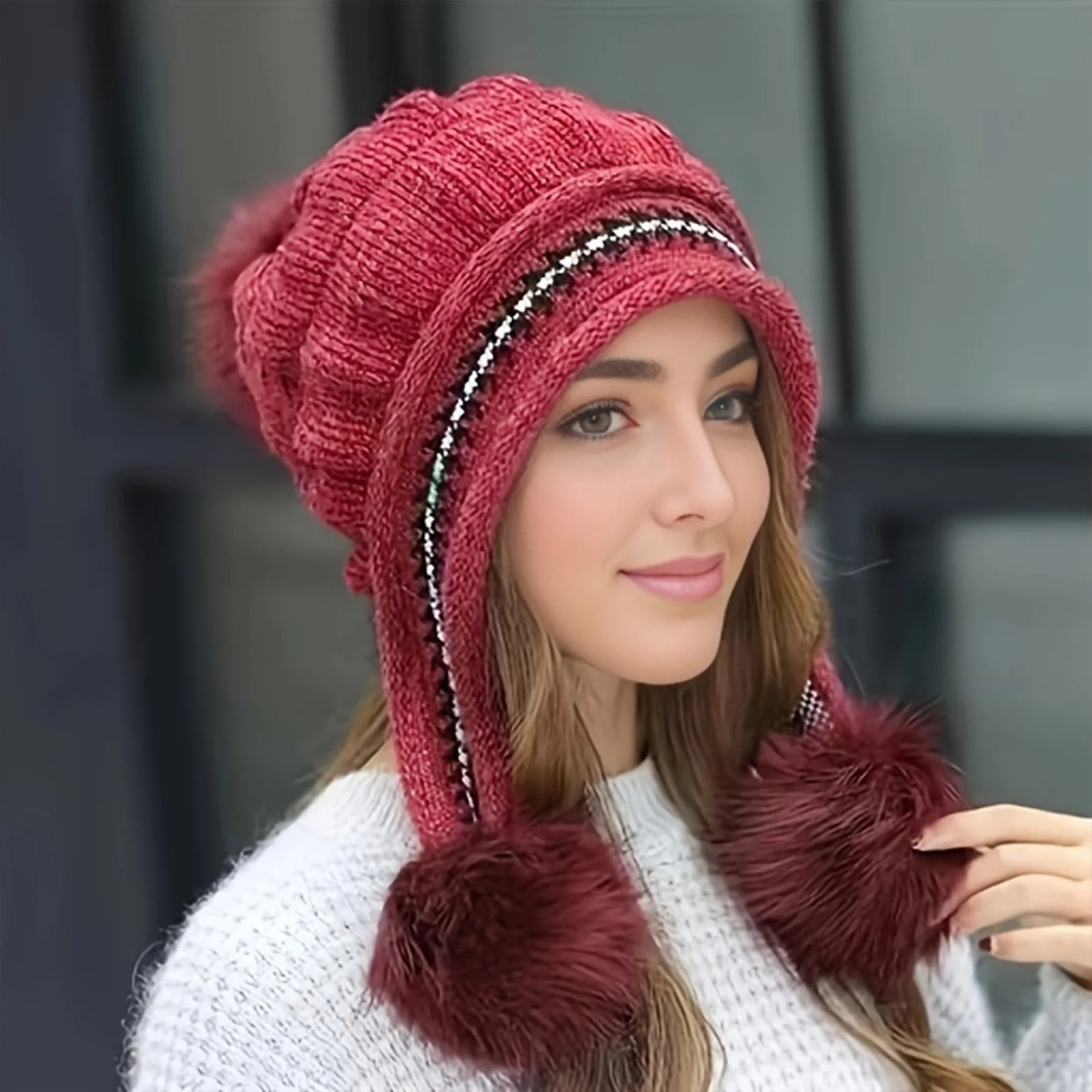 Cozy Fleece Knit Pom Beanie