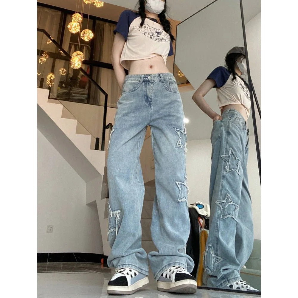 Embroidered High Waist Wide Jeans