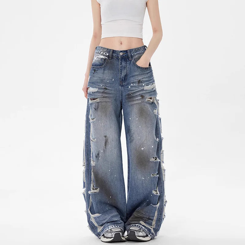 Vintage Distressed Wide Leg Jeans