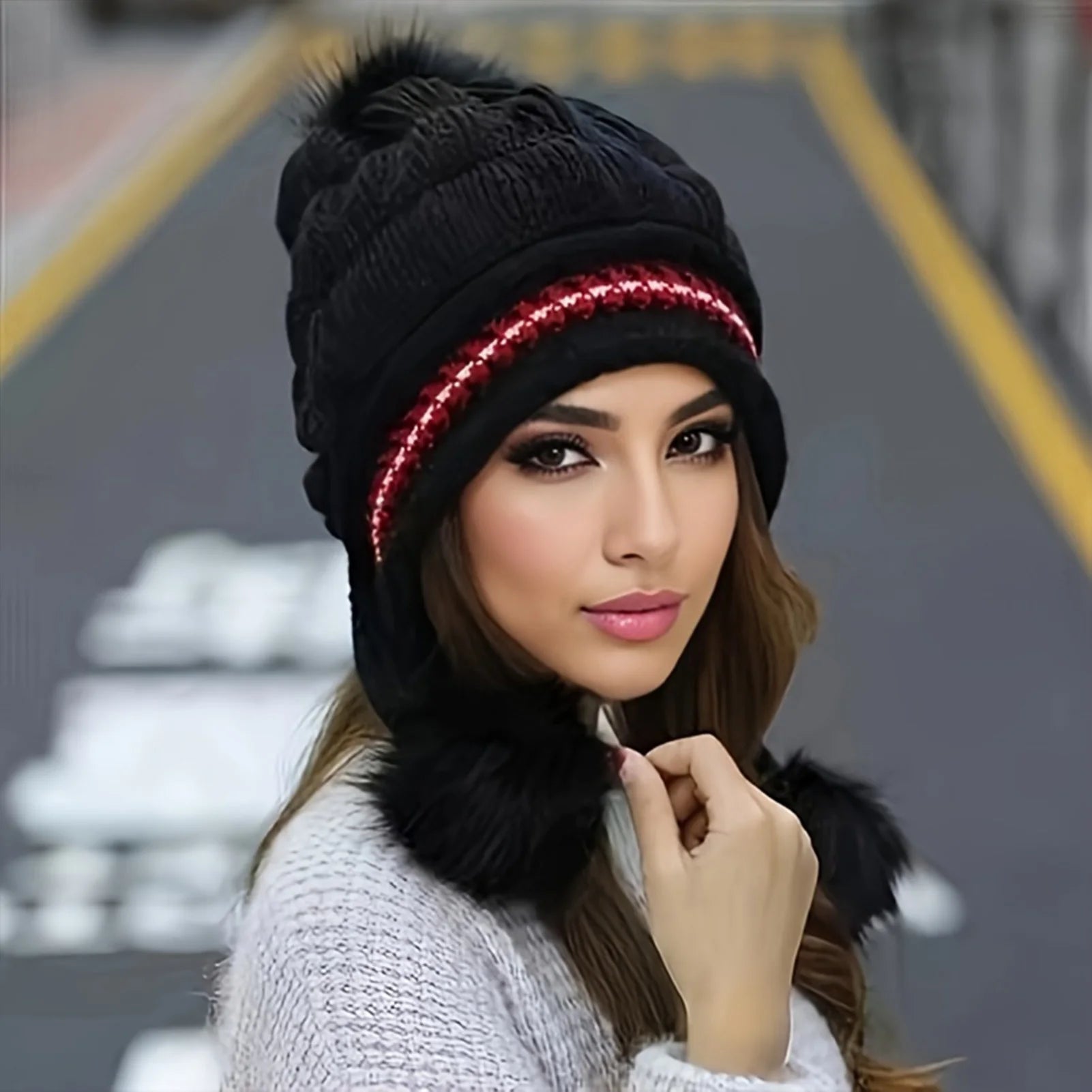 Cozy Fleece Knit Pom Beanie
