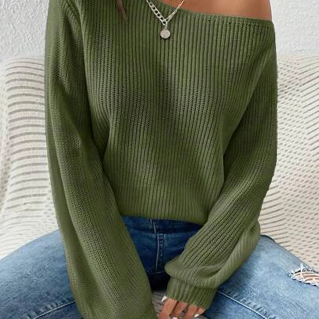 Off Shoulder Loose Knit Pullover