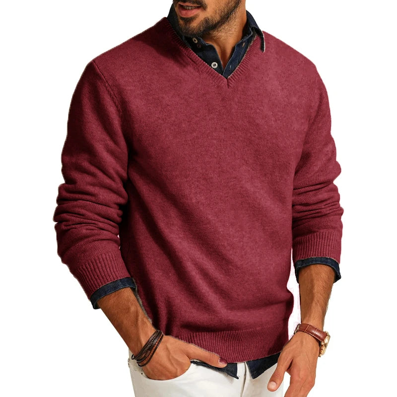 Slim Fit V-Neck Wool Blend Knit Sweater