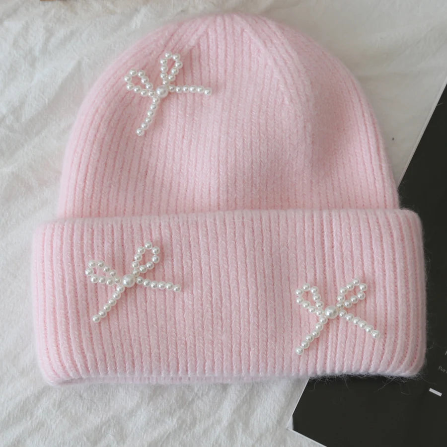 Pearl Bow Knit Beanie