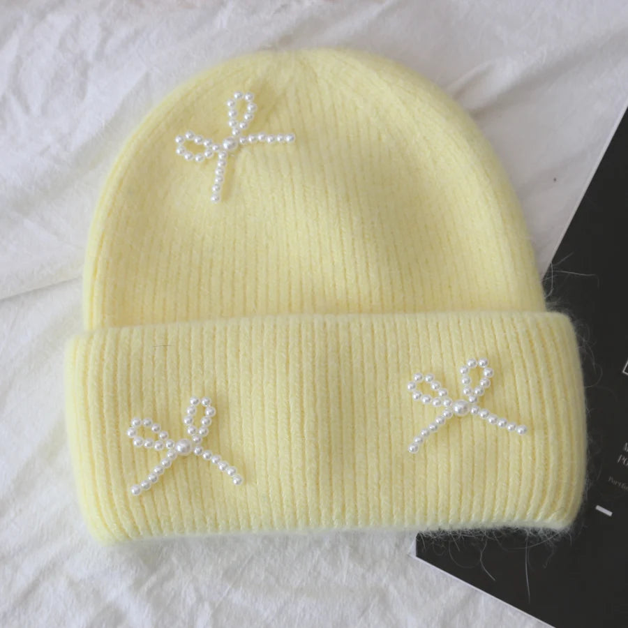 Pearl Bow Knit Beanie