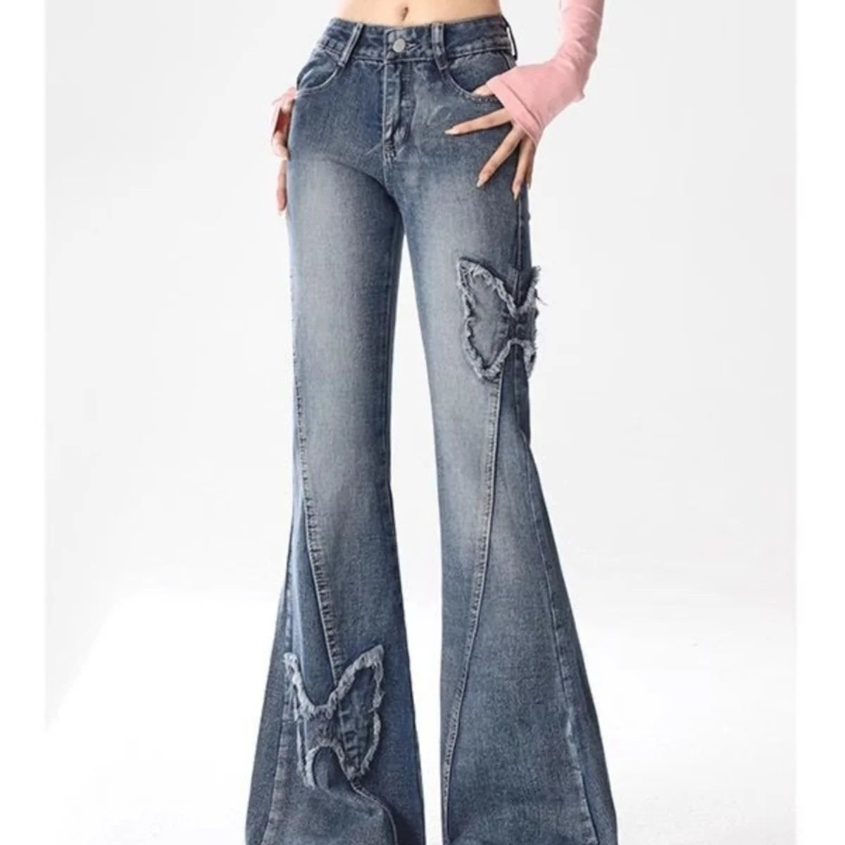 Vintage Spliced Flared Denim Jeans