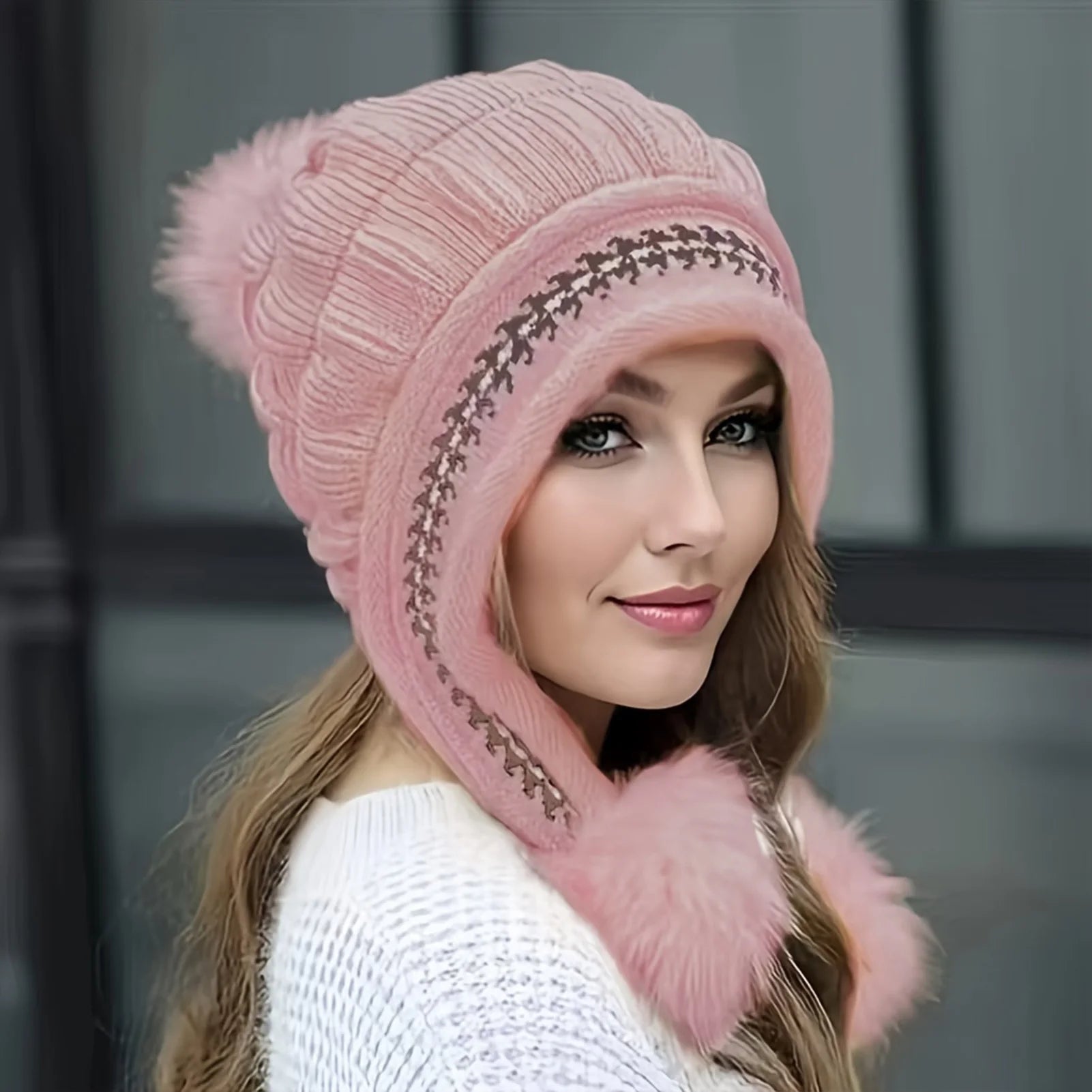 Cozy Fleece Knit Pom Beanie