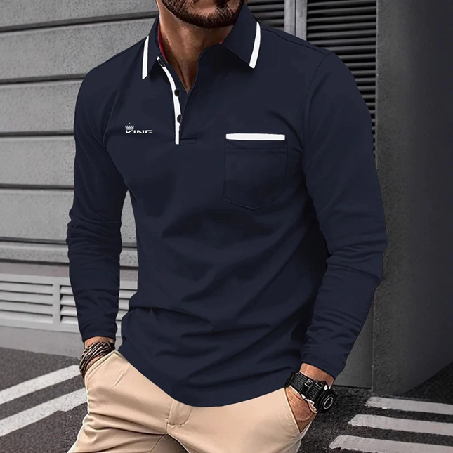 Men’s Long Sleeve Polo Shirt with Contrast Trim
