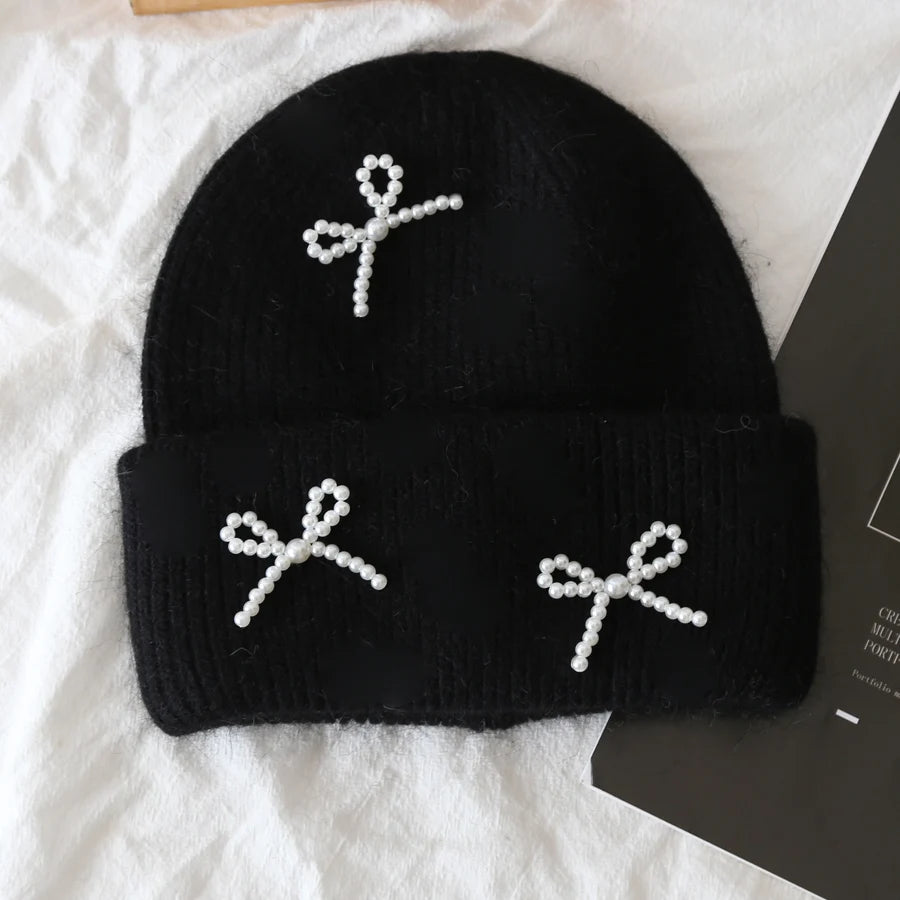 Pearl Bow Knit Beanie